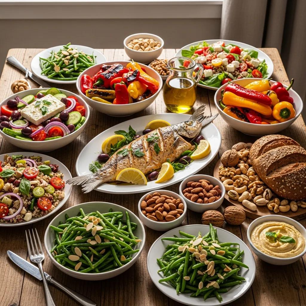 mediterranean style meal featuring fresh vegetables fatty fish and whole grains for postmenopausal health f1bf591c 1871 4ca6 9a5b 6896c4160207webp - Rachael Haverland Site A Mediterranean-style plate with vegetables, fatty fish, and whole grains to support postmenopausal health