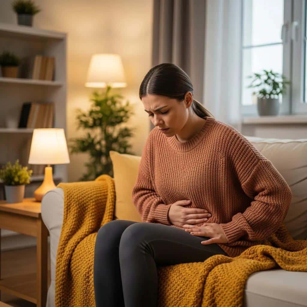 Person at home experiencing pelvic discomfort, representing common symptoms of endometriosis