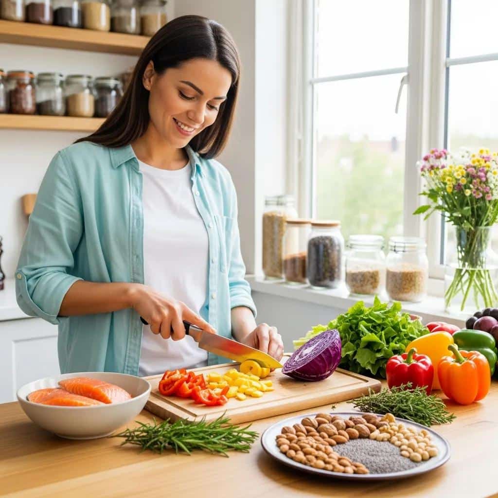 woman preparing healthy meal with colorful vegetables and omega 3 rich fish illustrating lifestyle approaches for endometriosis management 11f41227 64c9 4d99 8289 9eac52fce305webp - Rachael Haverland Site Woman preparing healthy meal with colorful vegetables and omega-3 rich fish, illustrating lifestyle approaches for endometriosis management