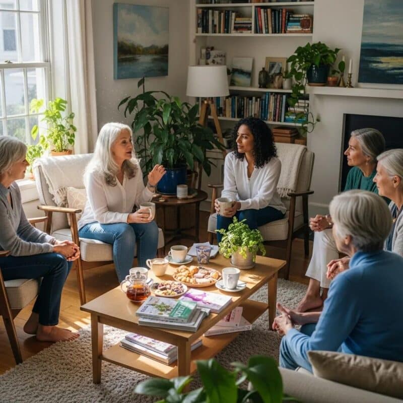 Women discussing endometriosis symptoms in a supportive environment