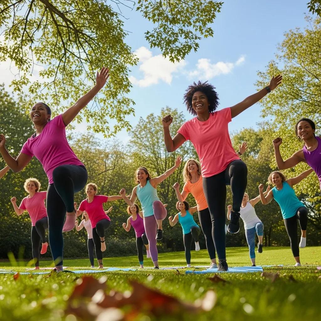 women enjoying an outdoor exercise class promoting physical activity for postmenopausal well being af3f3867 36f6 4b41 a45c aac942c14f26webp - Rachael Haverland Site Women taking part in an outdoor group exercise class to promote physical health after menopause