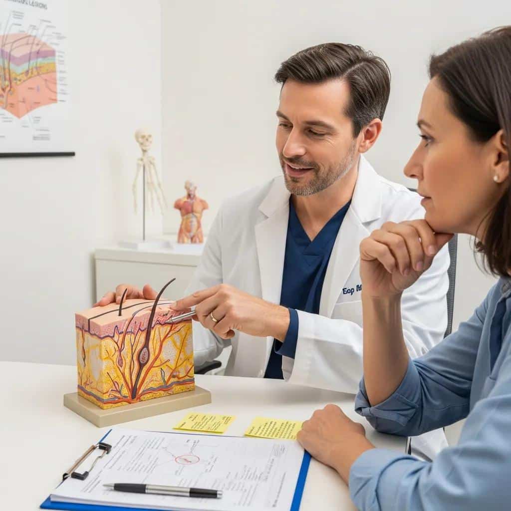 Clinician discussing excision surgery options with a patient, focusing on pain relief and recovery