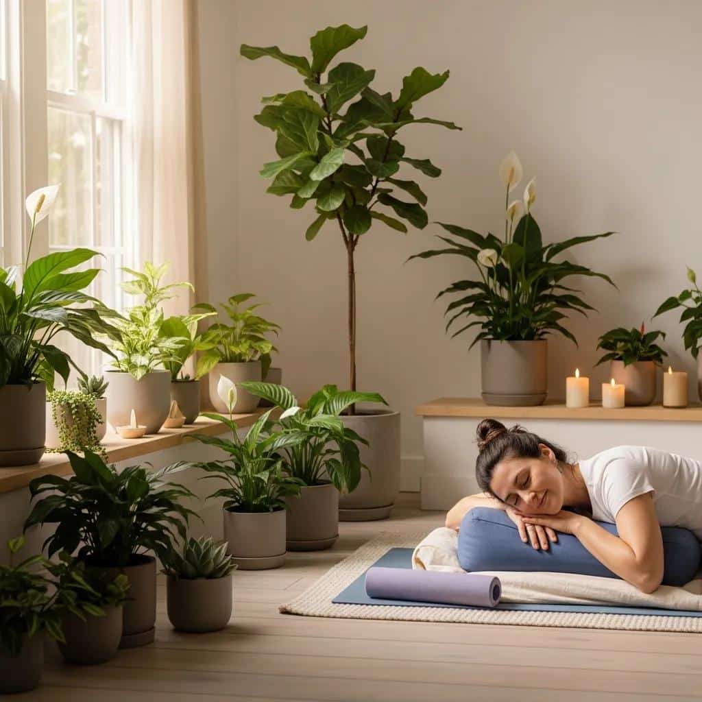Woman practicing yoga in a peaceful setting, representing relief from endometriosis pain