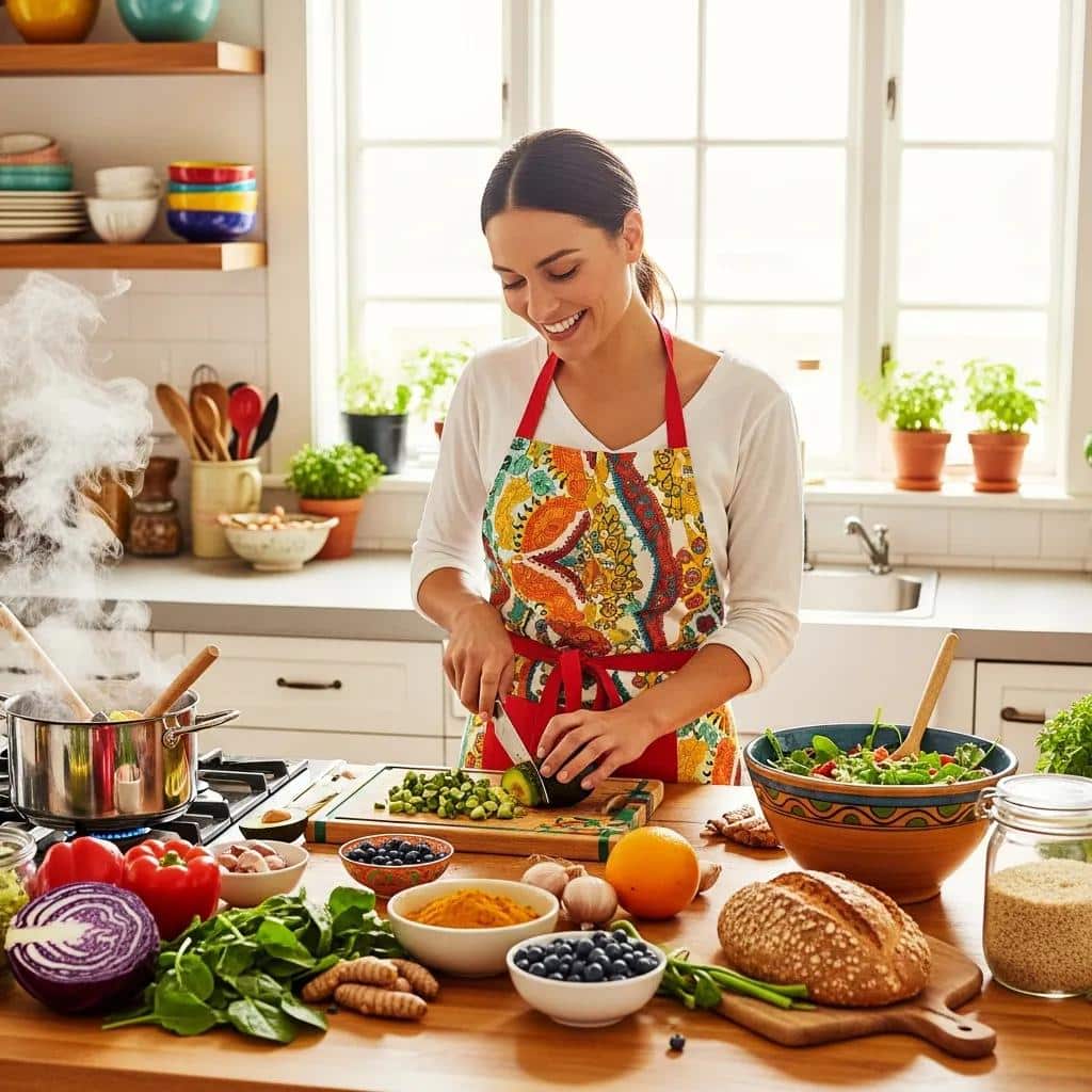 Person preparing a nutritious meal to support reduced inflammation and endometriosis symptom management