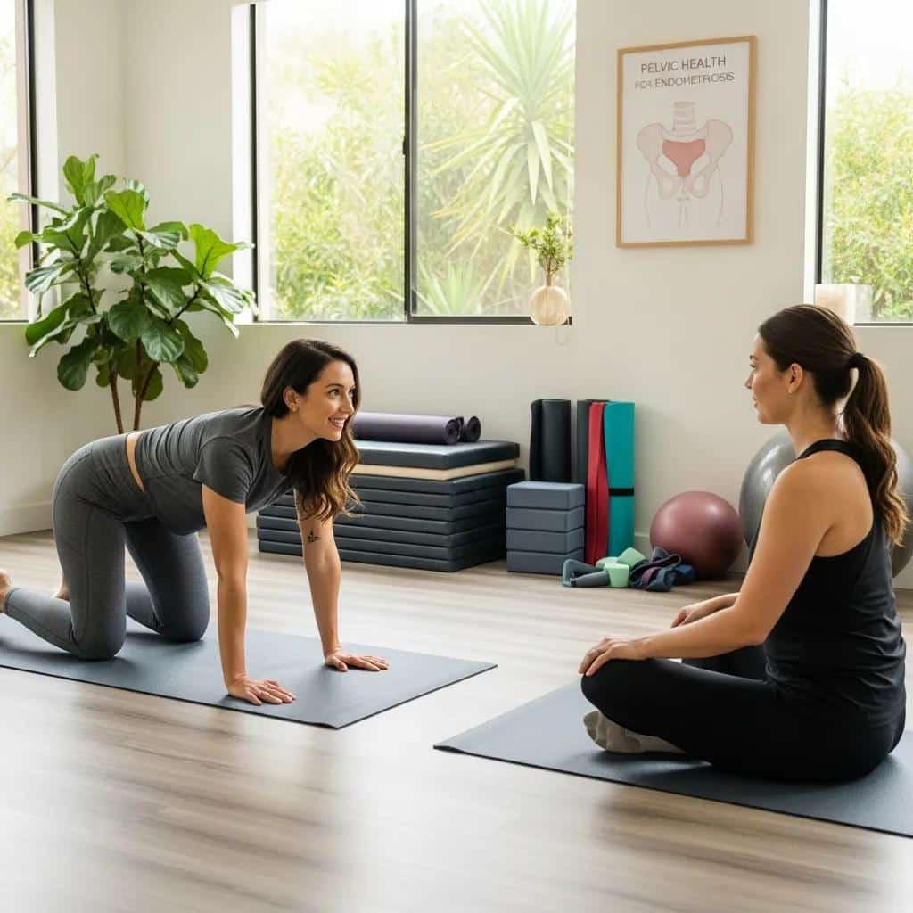Therapist guiding a patient through pelvic floor exercises to ease endometriosis symptoms
