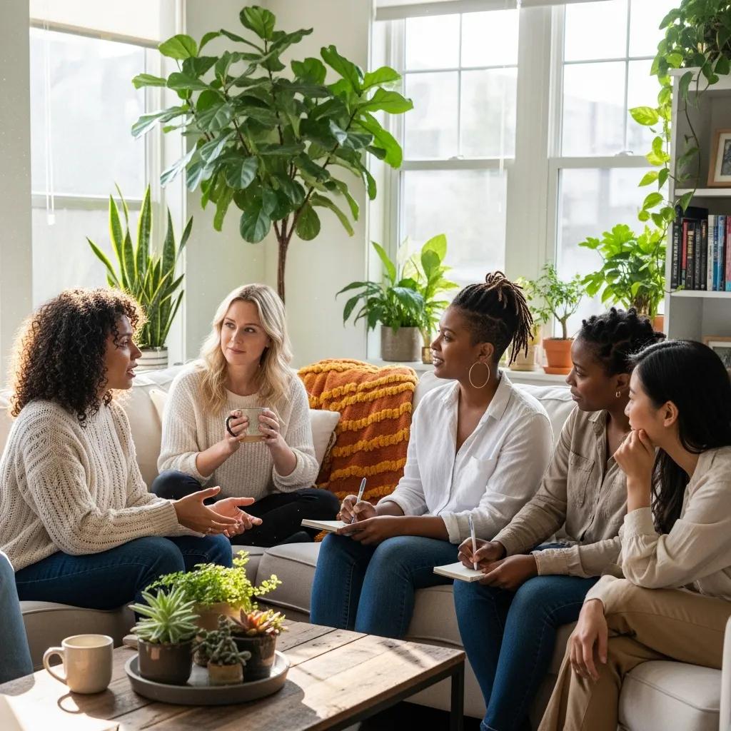 Diverse women in a supportive discussion about endometriosis and fertility