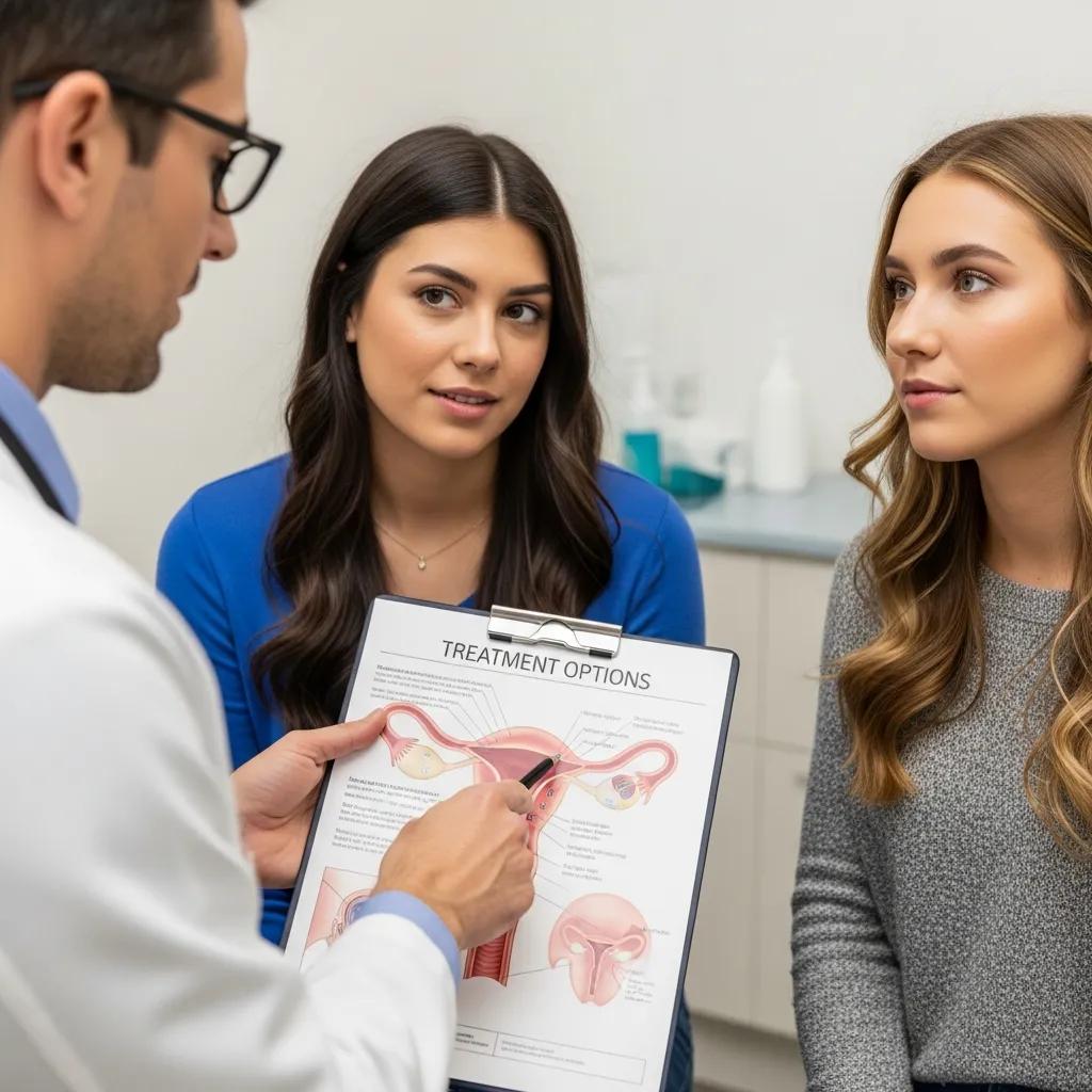 Healthcare professional discussing advanced treatment options for endometriosis with a young woman
