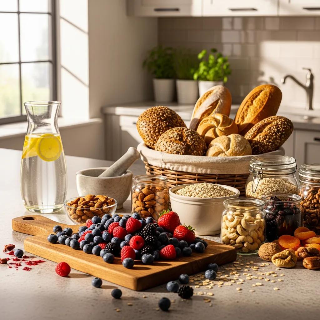 Healthy foods including berries and whole grains, illustrating nutrition's role in managing endometriosis symptoms