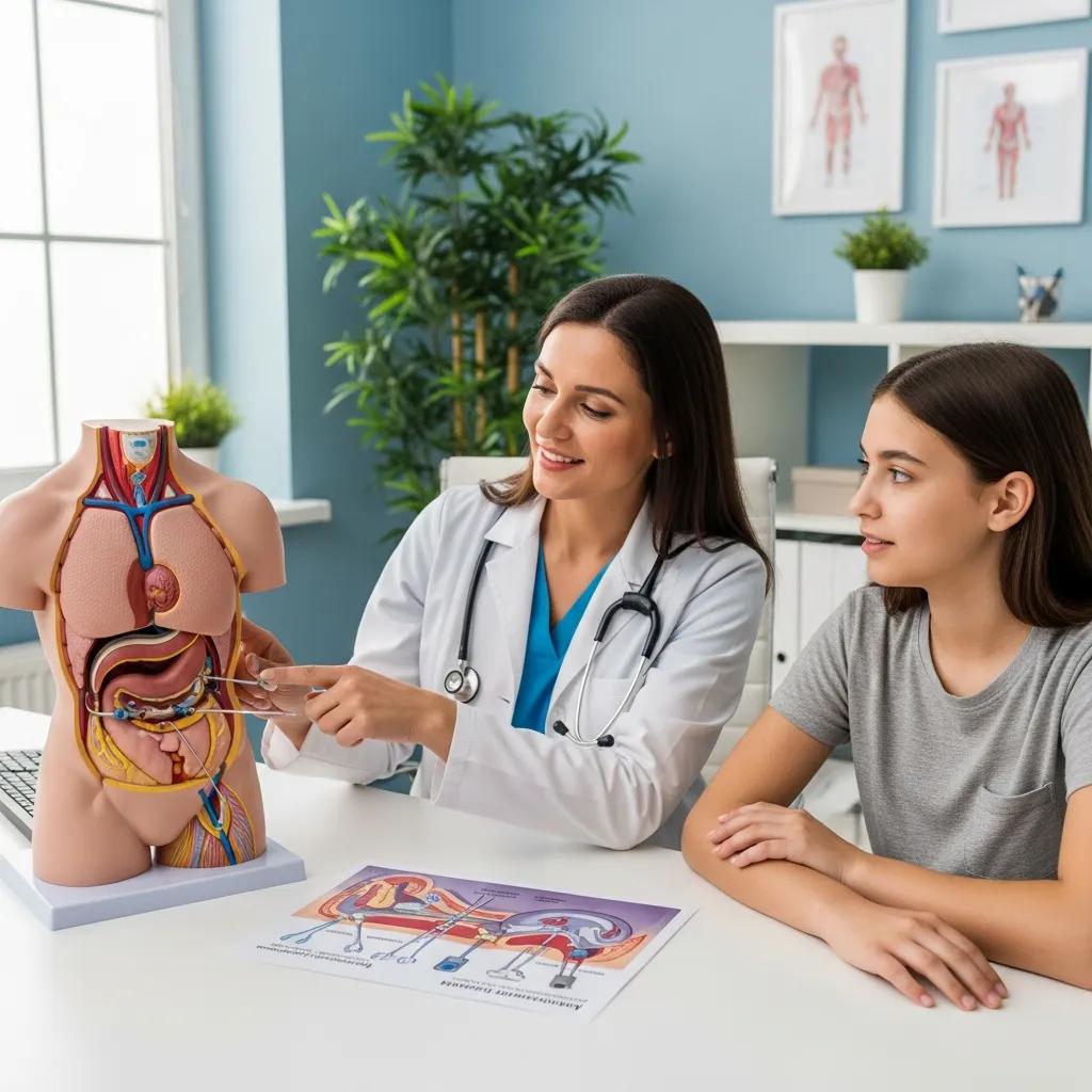 Medical professional explaining diagnosis of endometriosis to a teenage girl