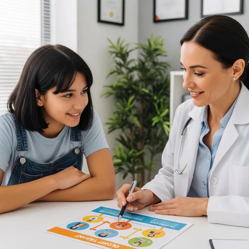 Teenage girl consulting with a healthcare professional about endometriosis treatment options