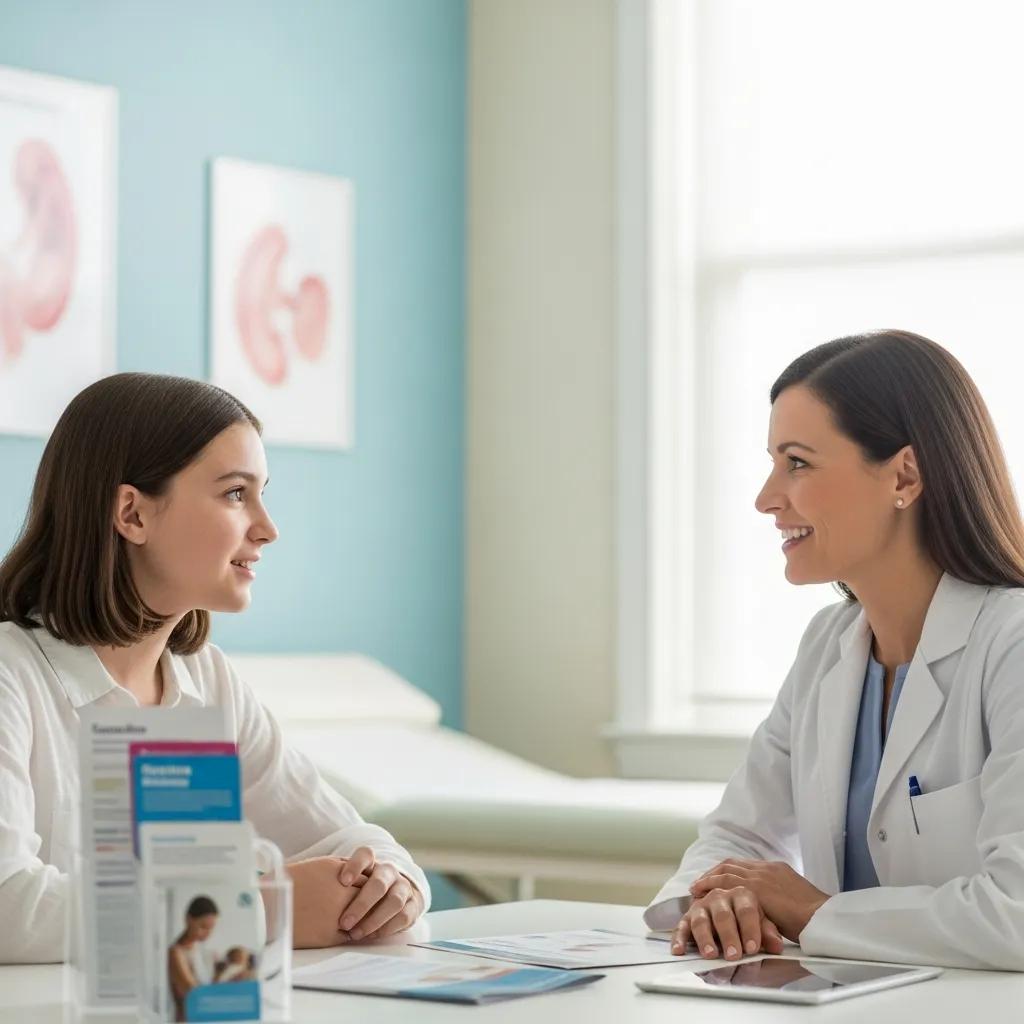 Teenage girl consulting with healthcare provider about fertility preservation options