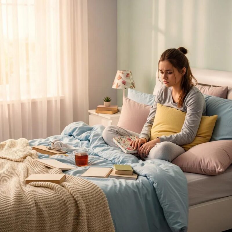 Teenage girl experiencing discomfort, representing the challenges of period pain and endometriosis