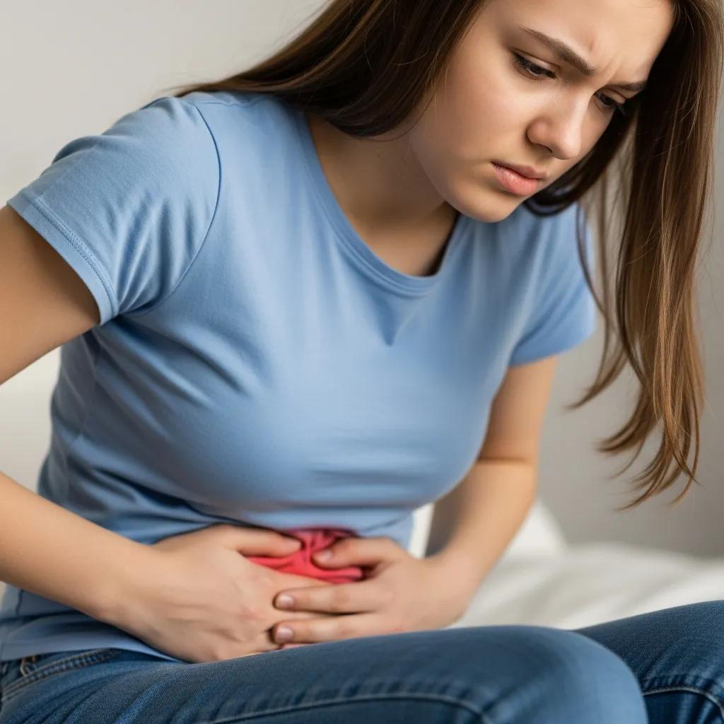 Teenage girl experiencing pelvic pain, highlighting the emotional and physical impact of endometriosis