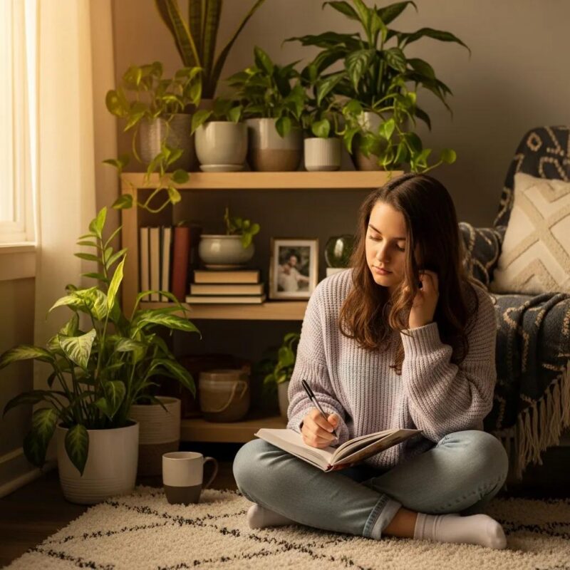 Teenage girl in a cozy room, reflecting on health challenges related to endometriosis