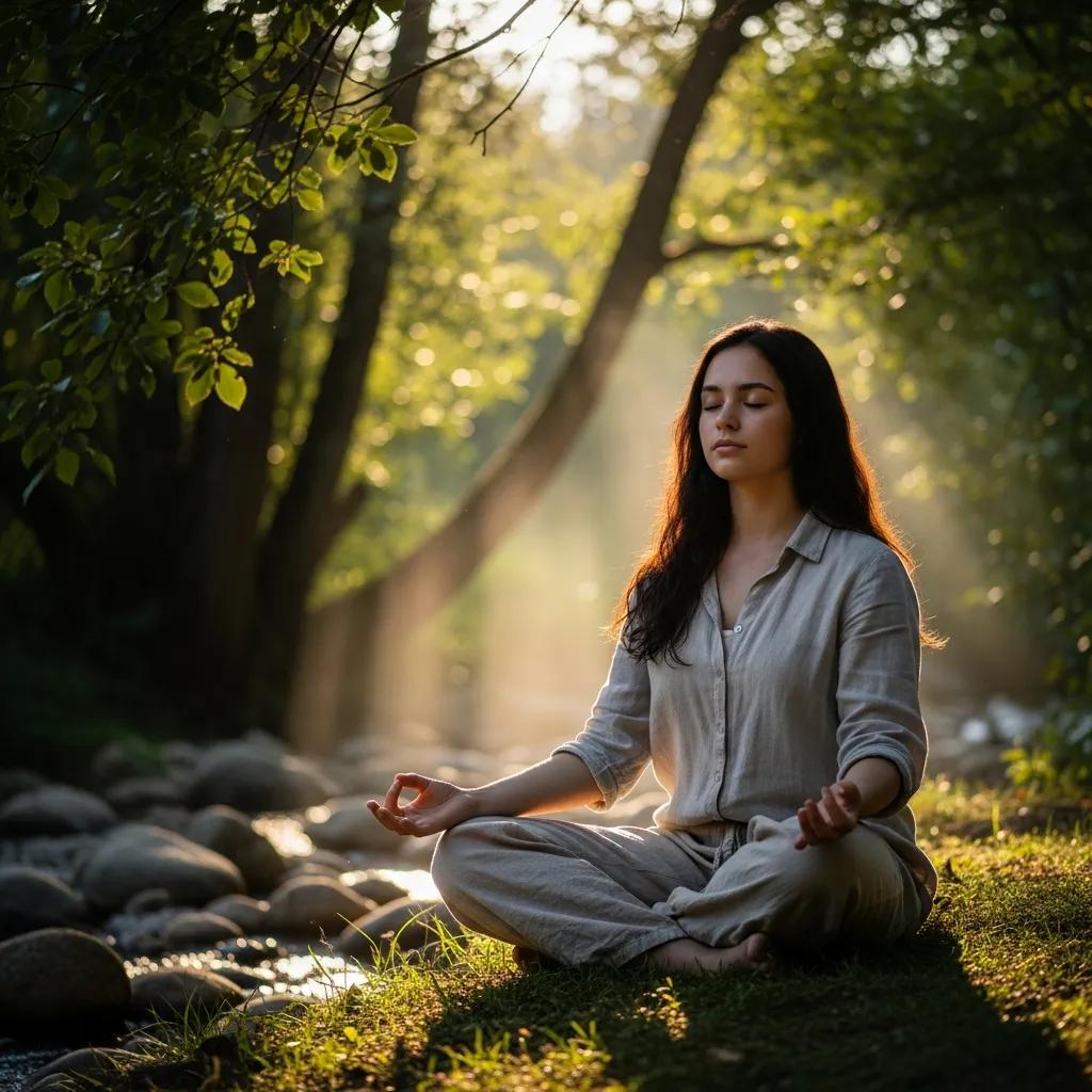 Teenage girl practicing mindfulness outdoors, emphasizing emotional support for endometriosis