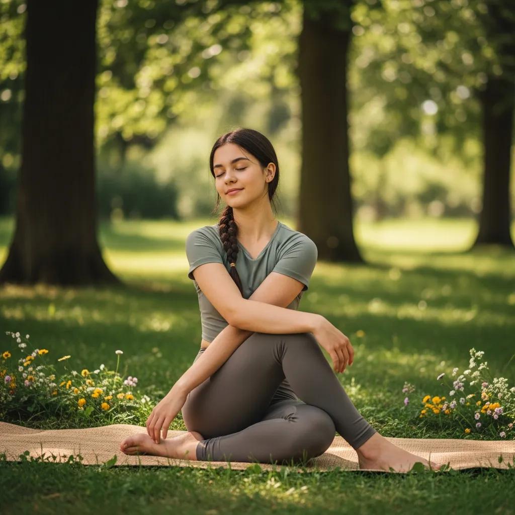 Teenage girl practicing yoga outdoors for endometriosis pain management