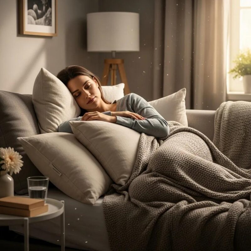 Young woman in a cozy recovery space, symbolizing comfort and healing after excision surgery