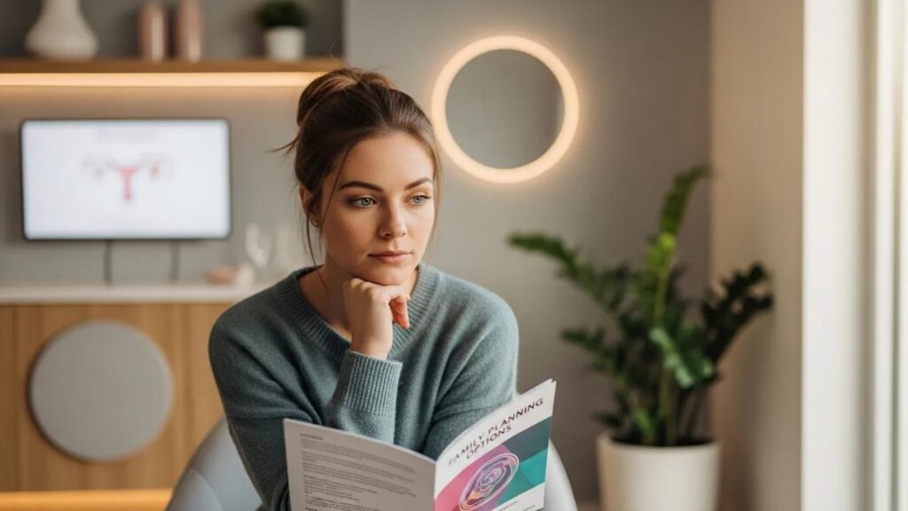 Young woman in a fertility clinic contemplating her future family planning options