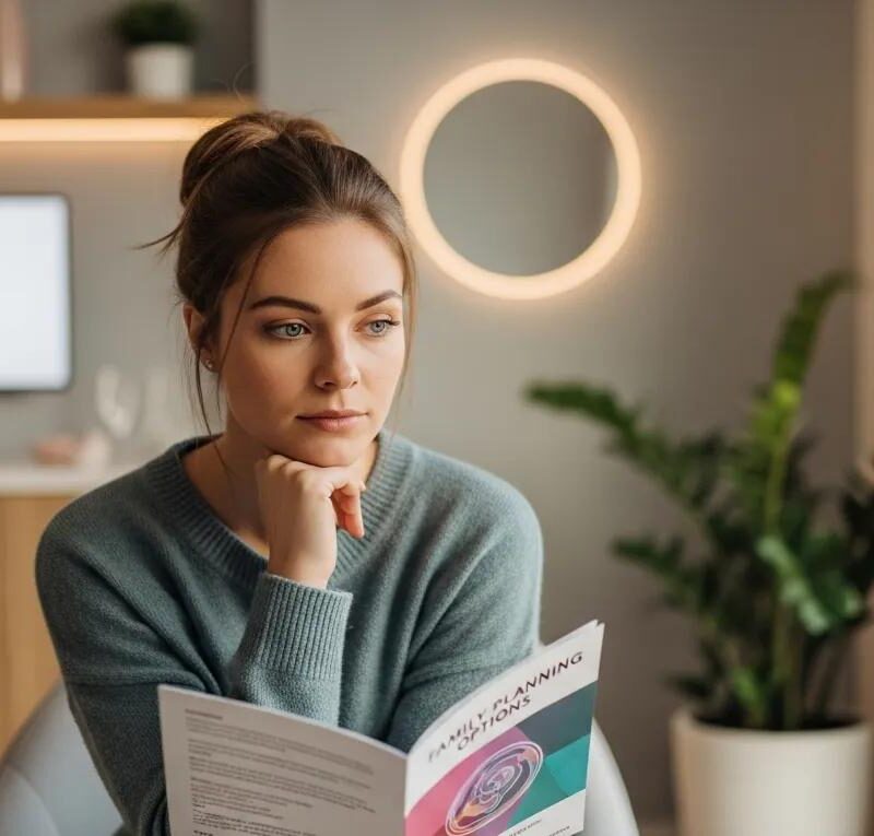 Young woman in a fertility clinic contemplating her future family planning options
