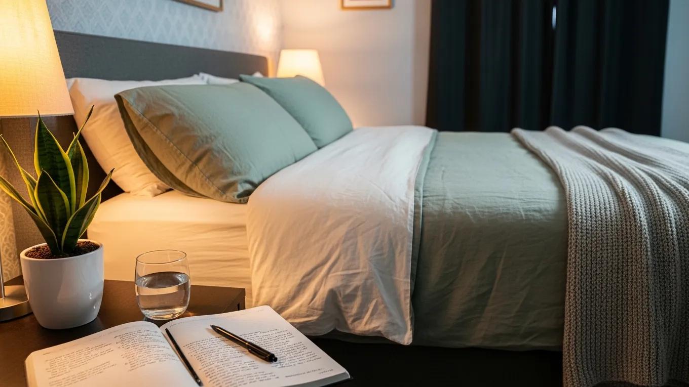 Cozy bedroom setup promoting sleep hygiene practices for women with endometriosis