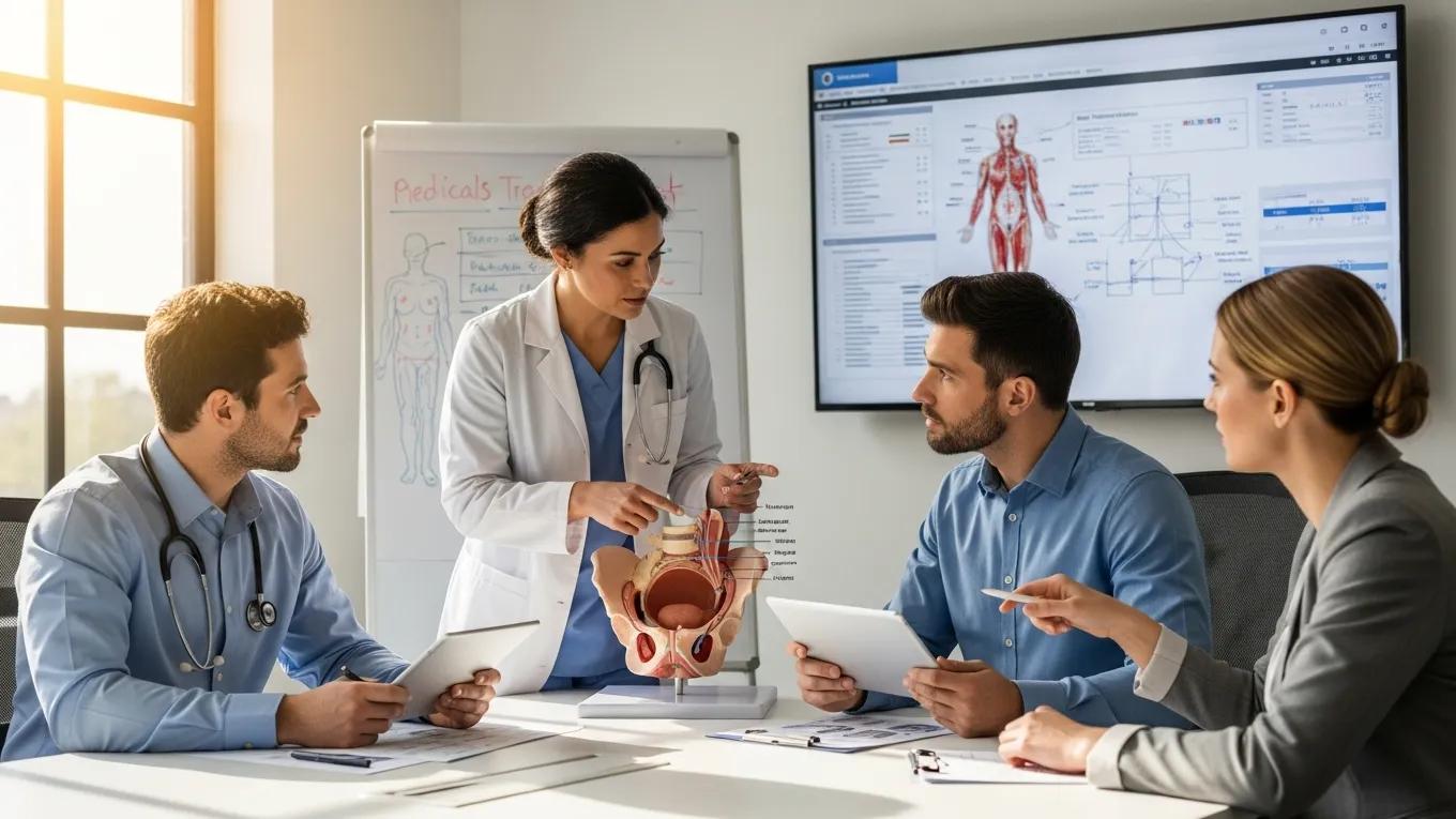 Healthcare team discussing medical treatments for managing endometriosis bladder pain