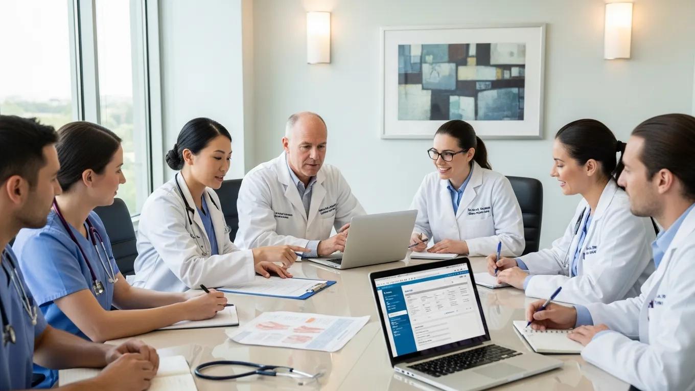 Healthcare team collaborating on bladder dysfunction treatment for endometriosis