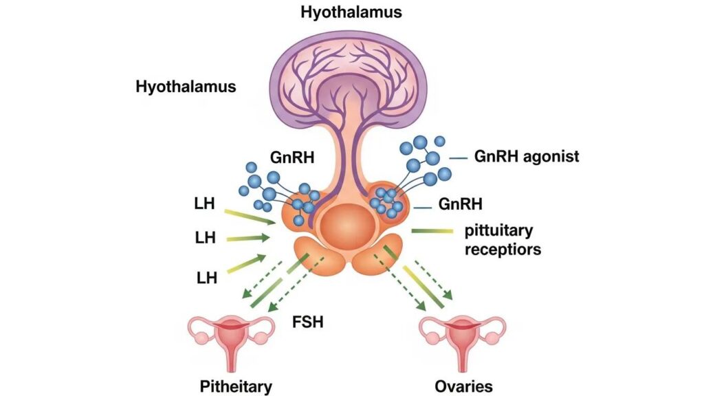 Illustration of the hormonal mechanism of action of GnRH agonists