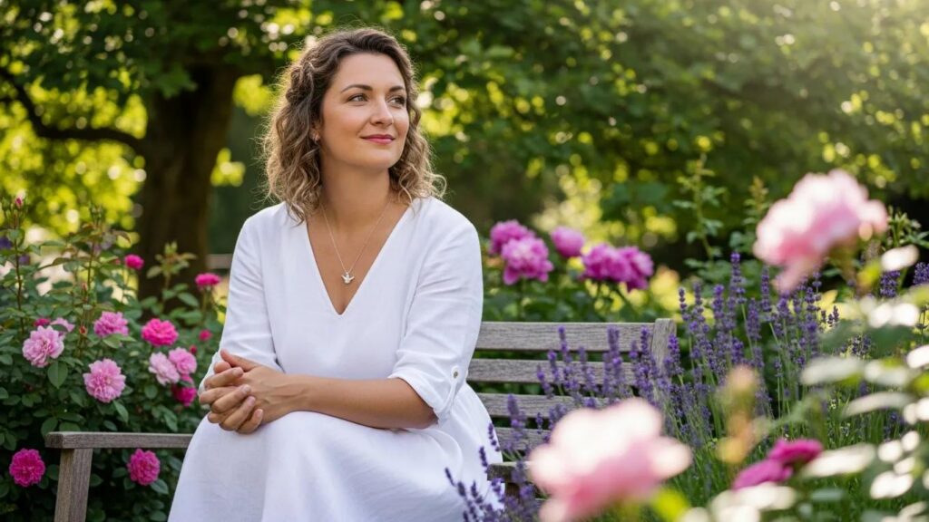 Woman in a garden reflecting on fertility preservation options for endometriosis