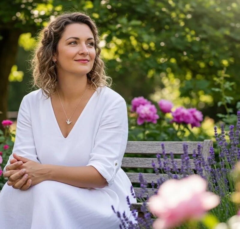 Woman in a garden reflecting on fertility preservation options for endometriosis