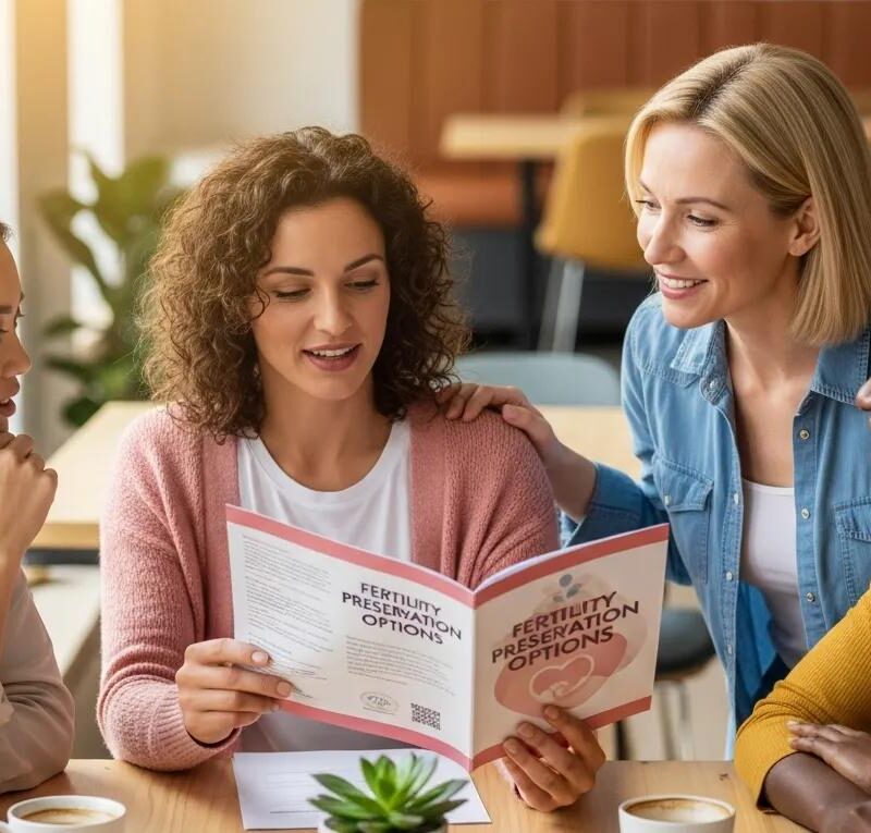 Women discussing fertility preservation techniques in a supportive environment