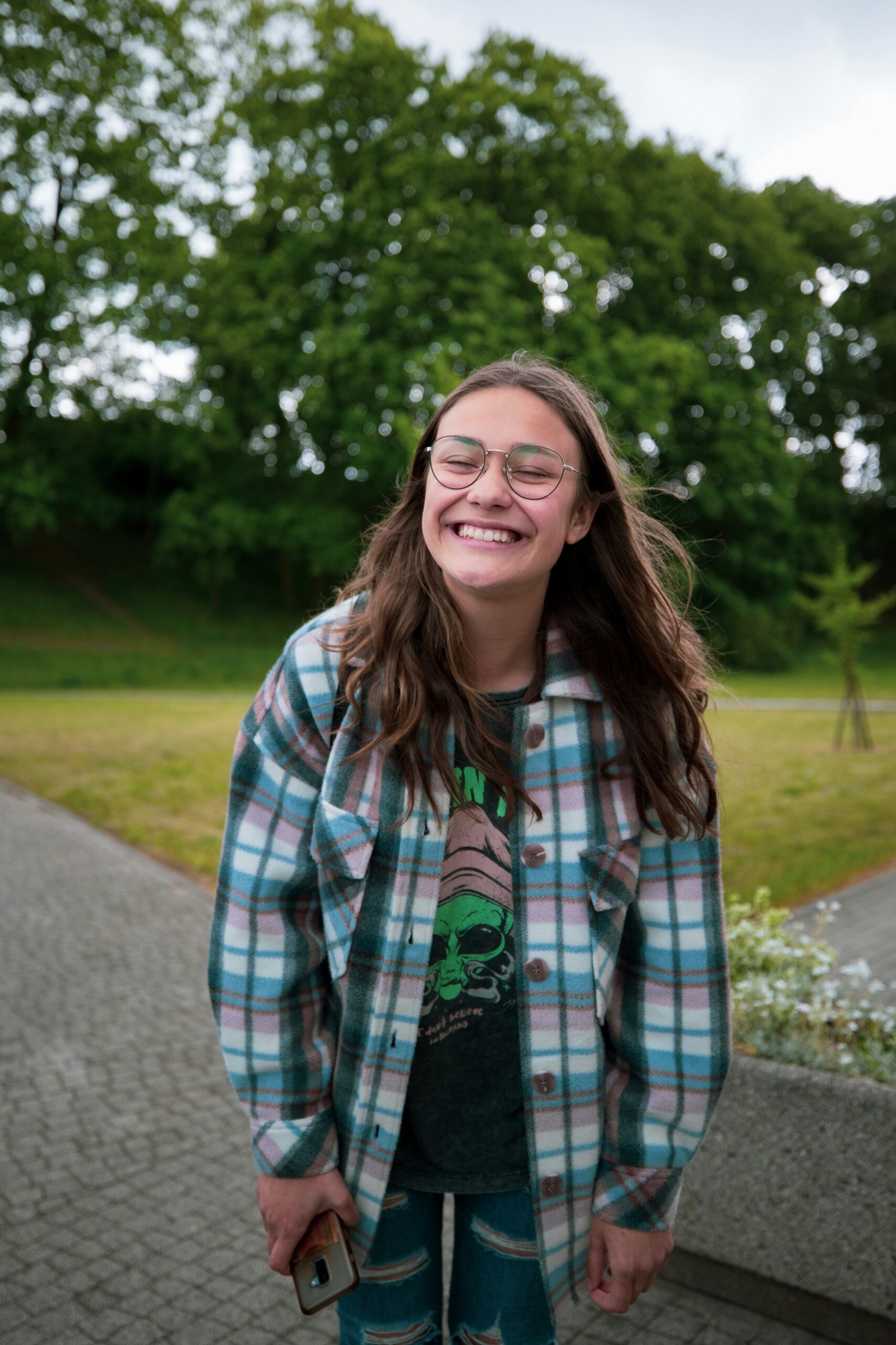 A woman smiling