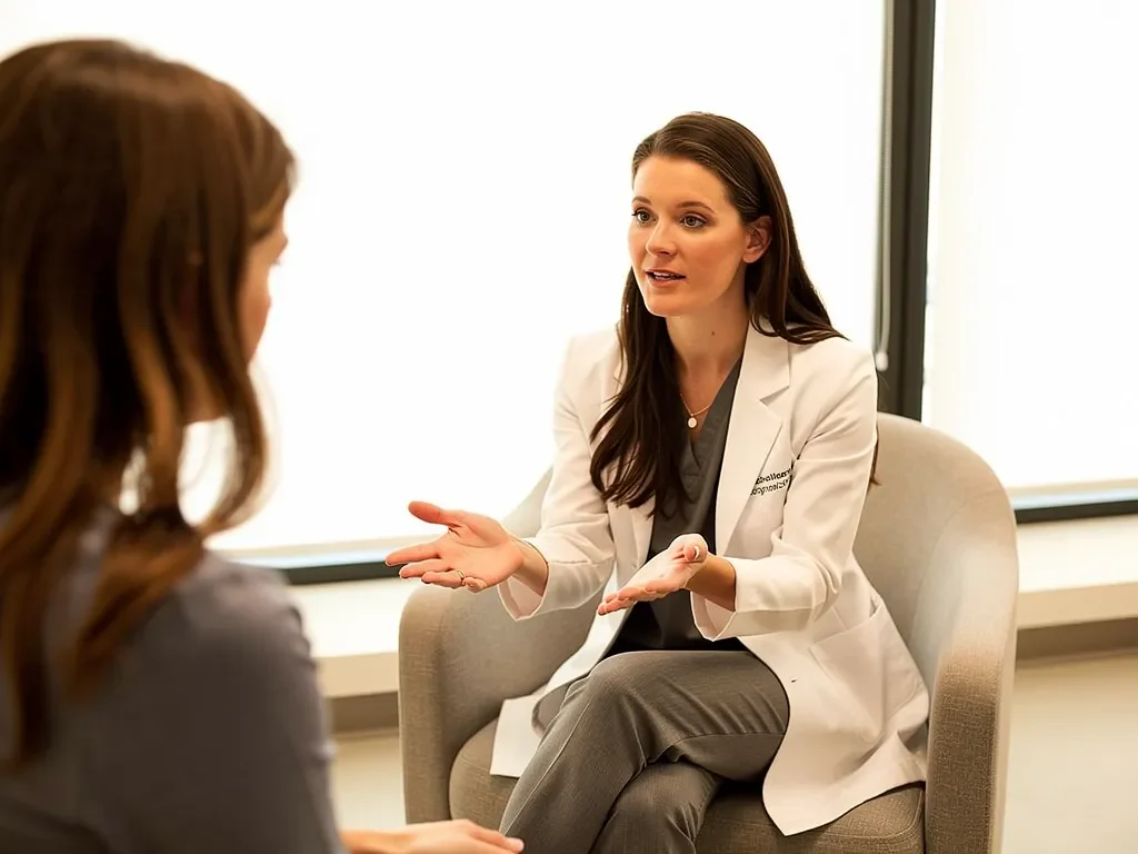 Doctor advising a female patient on what to avoid during a severe endometriosis pelvic pain