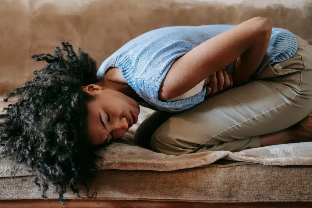 A woman with stomach pain