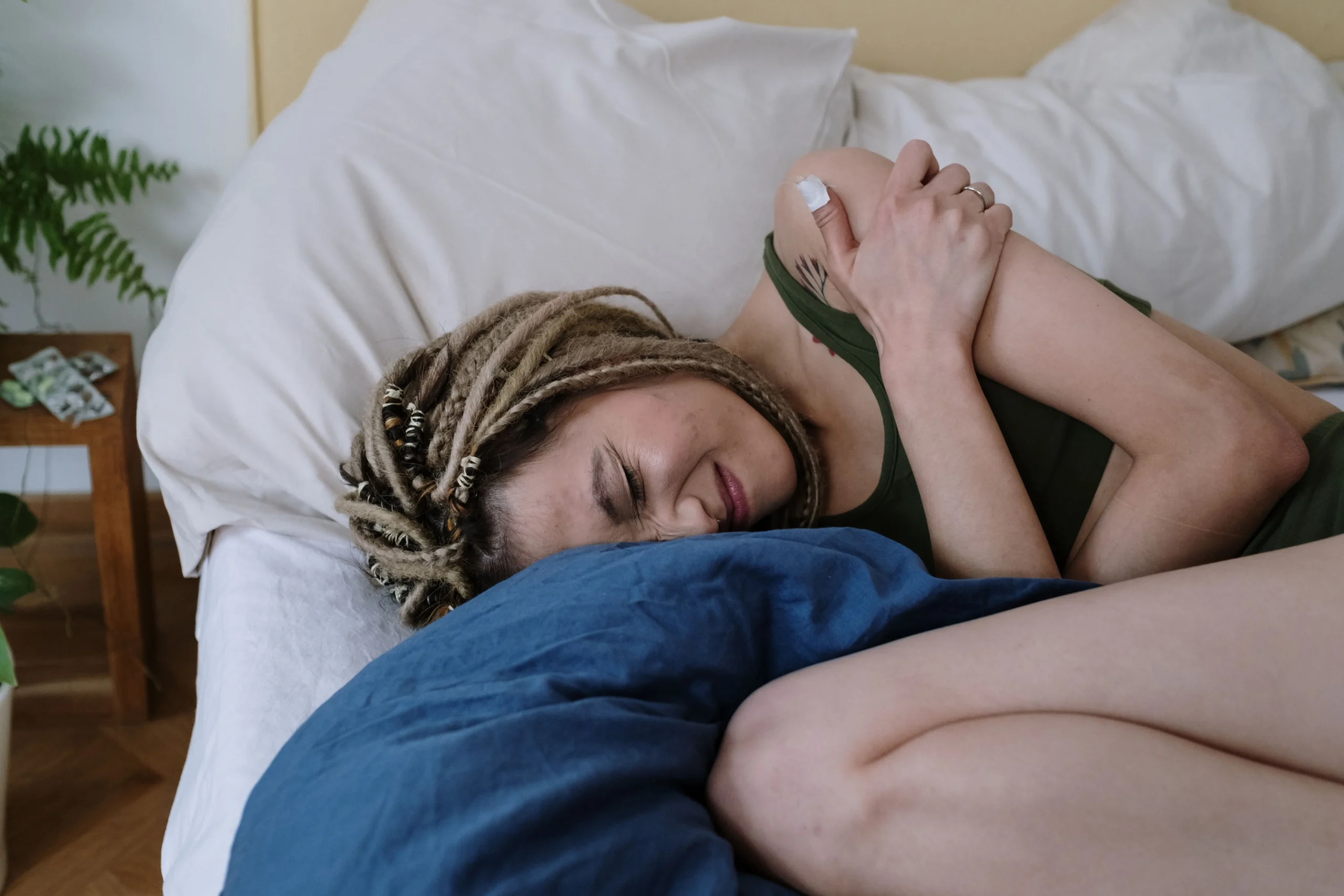 A woman struggling in pain