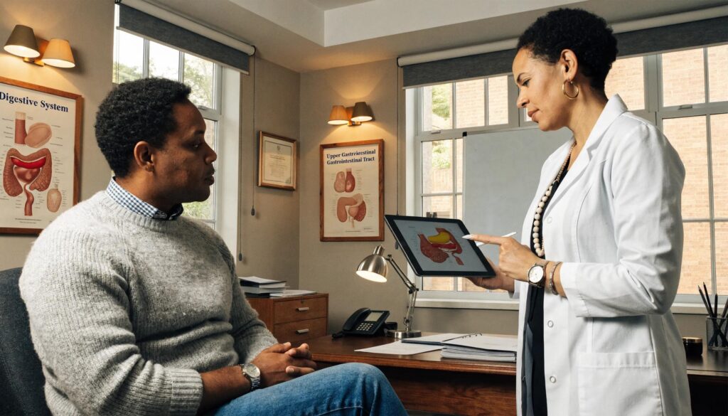 Healthcare professional discussing gastrointestinal health with a patient