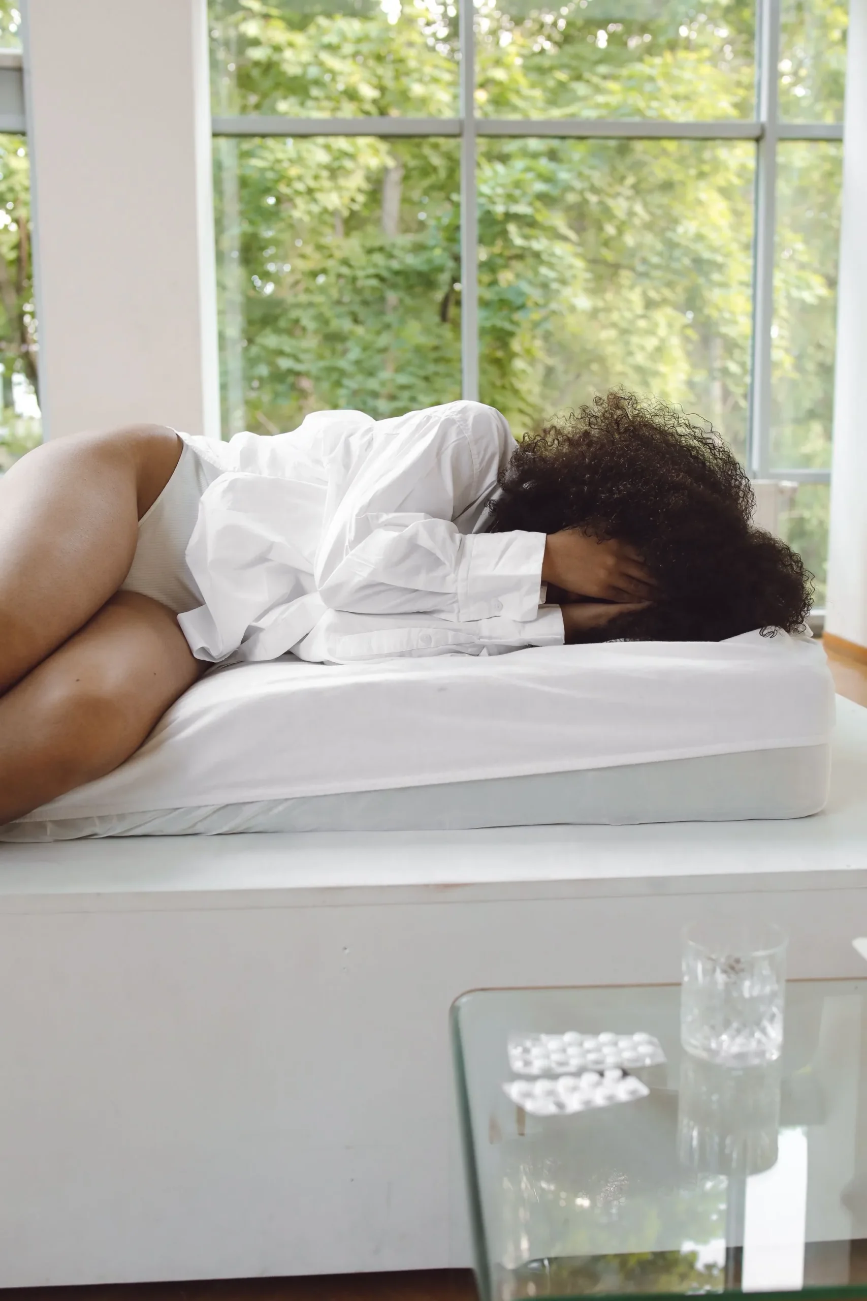 A woman laying in bed