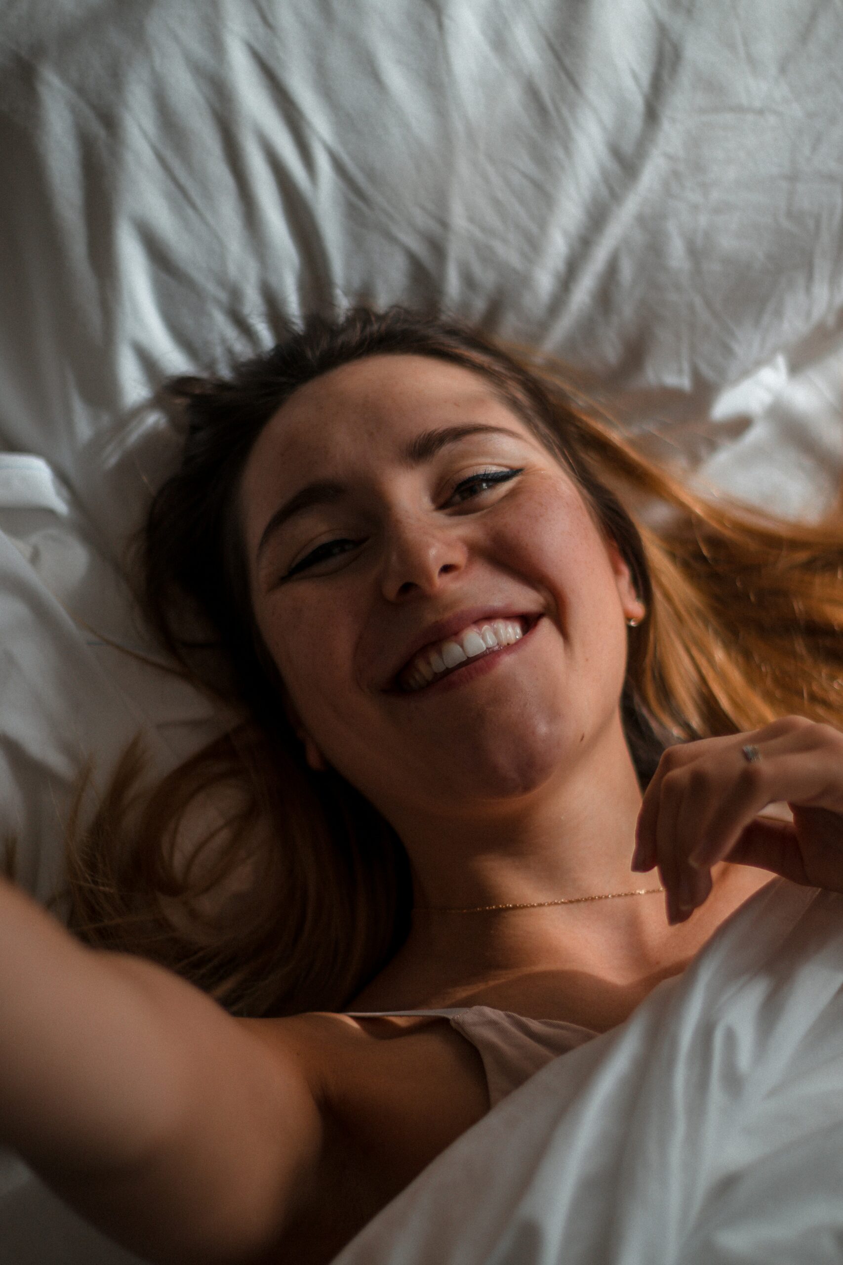 a woman smiling